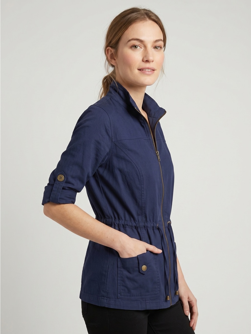 Kismet Navy Zip-Front Drawstring Utility Jacket - Picture 2 of 3